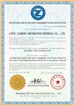 Linyi Lusheng Decoration Materials Co., Ltd. Successfully Passes ISO Triple System Certification (图2) Linyi Lusheng Decoration Materials Co., Ltd. Successfully Passes ISO Triple System Certification (图2)